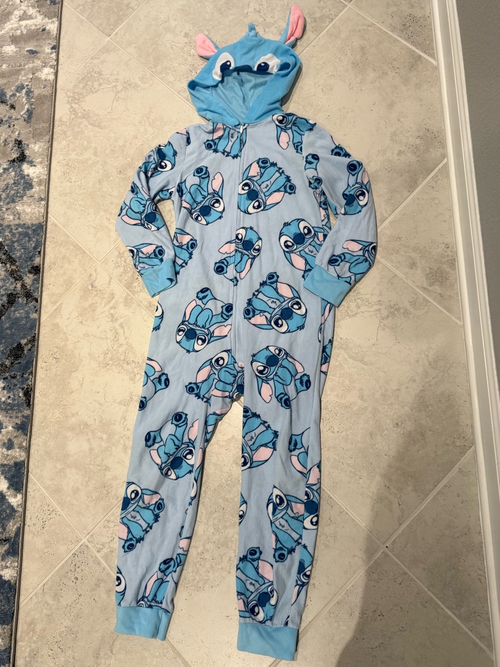 Disney Blue Stitch Hooded One-Piece Footie Pajamas